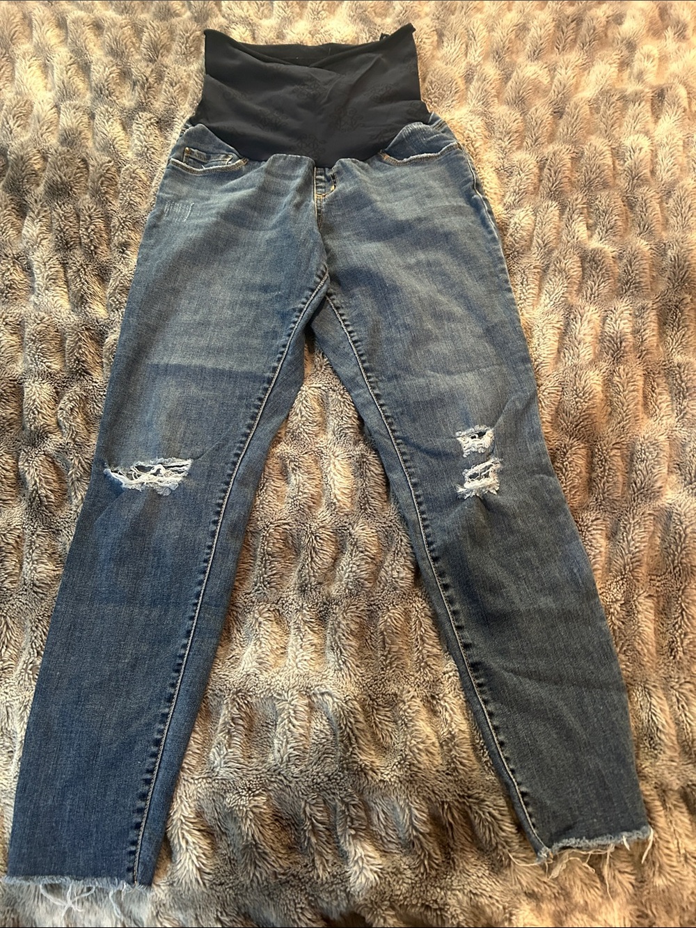 Jessica Simpson Blue Distressed Maternity Skinny Jeans with Navy Blue Waist